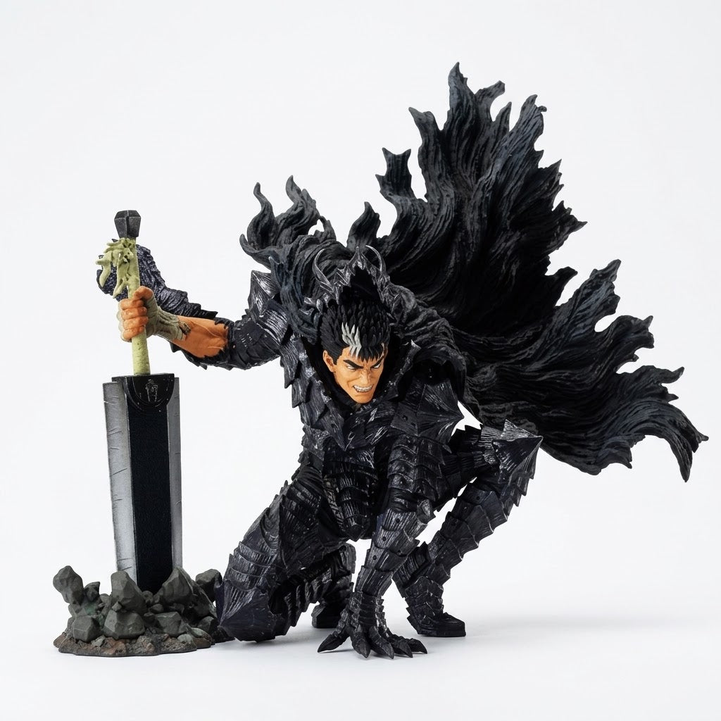 Berserk Guts Berserker Armor Anime Action Figure - Dragon Slayer Sword PVC Statue with Base