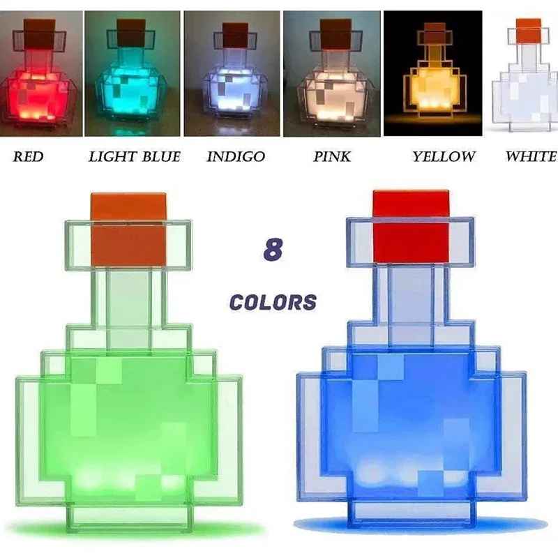 Minecraft Potion Bottle 3D LED Night Light – 8 Color Changing Touch Control Pixel Desk Lamp, Futuristic Gamer Room Decor & Geek Collectible