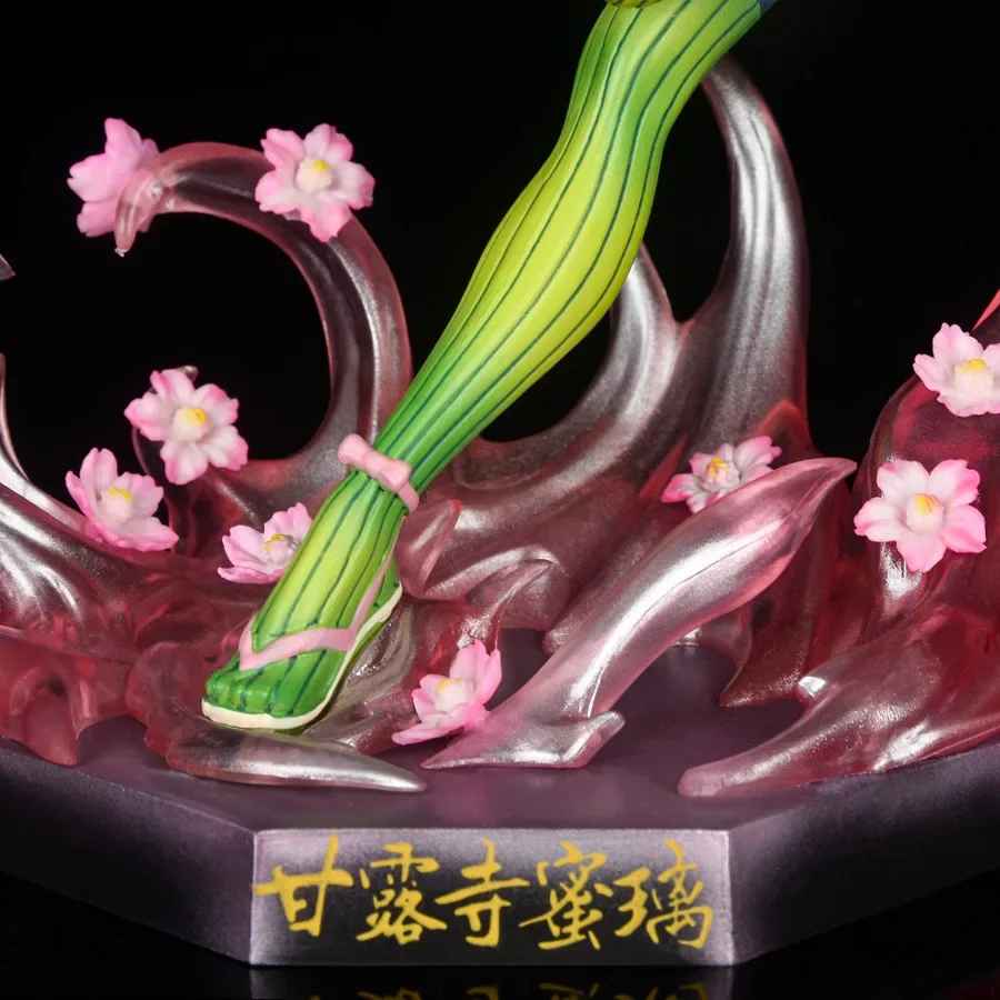 Demon Slayer Mitsuri Kanroji Action Figure – Premium Love Hashira Battle Diorama Statue with Ribbon Nichirin Sword, Sakura Effect Base Figurine