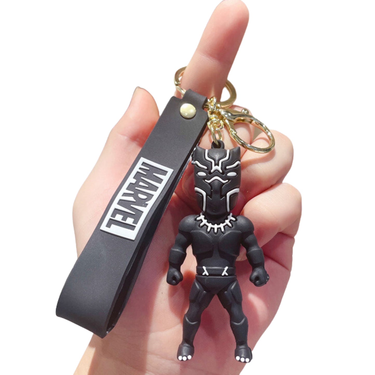 Marvel Black Panther 3D Keychain – Premium PVC Superhero Keyring with Wrist Strap