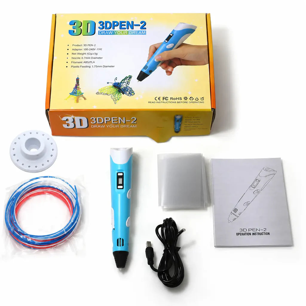 3D Pen-2 Professional 3D Printing Doodling Pen – Creative Art & Modeling Tool with LCD Screen | Geekzilla