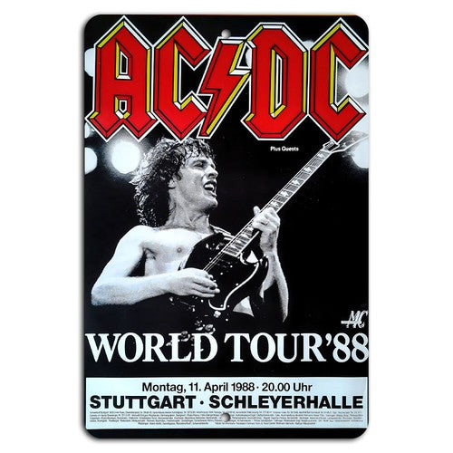 Retro AC/DC Concert Metal Poster – Premium World Tour '88 Stuttgart Vintage Tin Sign Wall Art