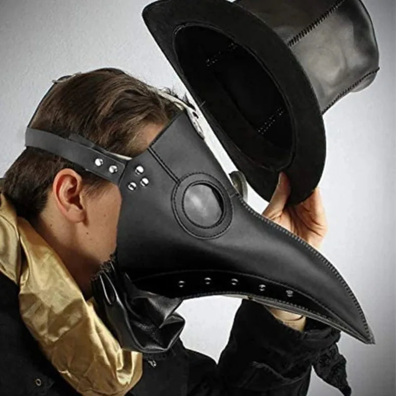 Executive Plague Doctor Mask – Premium Matte Black Leather Gothic Cosplay | Geekzilla
