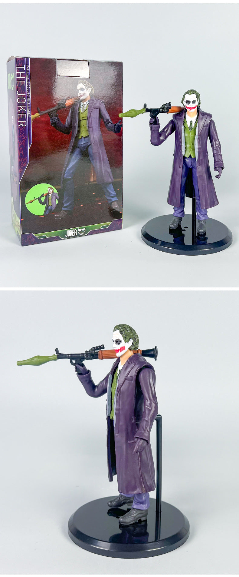 The Dark Knight The Joker Action Figure – 20cm Heath Ledger Joker Statue with RPG, Purple Trench Coat Collectible Figurine with Box