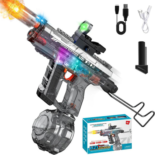 Electric UZI Ice Horn Water Gun – High-Pressure Automatic Blaster with Light Muzzle | Geekzilla