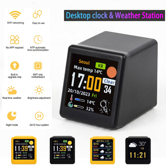 Smart Digital Weather Station Desk Clock – Mini Wi-Fi Electronic Weather Forecast & Desktop Time Display