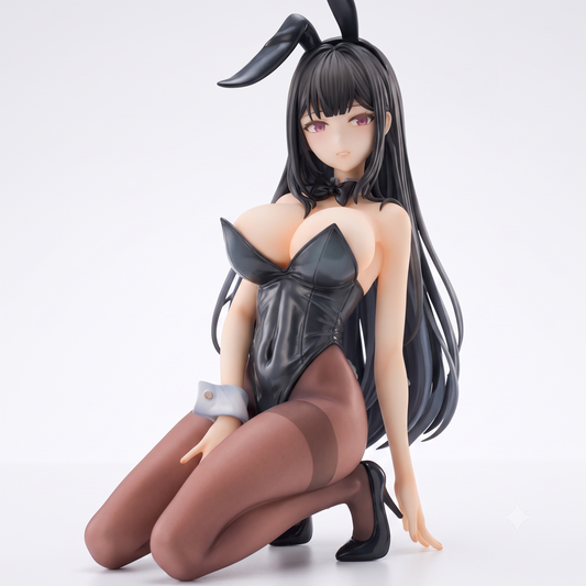 Anime Bunny Girl Figure – Kneeling Black Suit Statue Decor - 18 cm