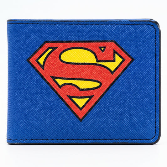 DC Comics Superman Classic Shield Logo Bifold Wallet | Blue Faux Leather
