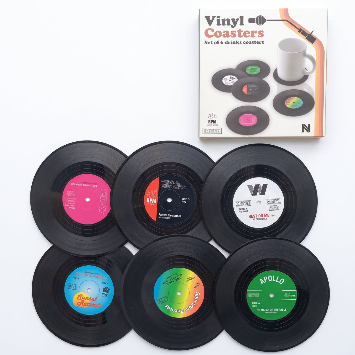 Retro Vinyl Record Coasters Set of 6 | Non-Slip Drink Coasters