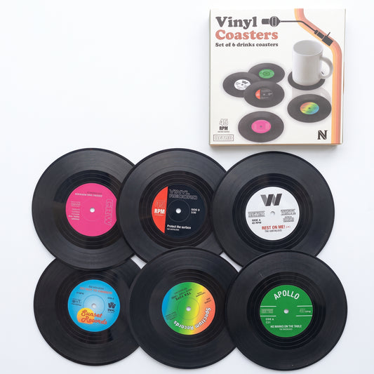 Retro Vinyl Record Coasters Set of 6 | Non-Slip Drink Coasters