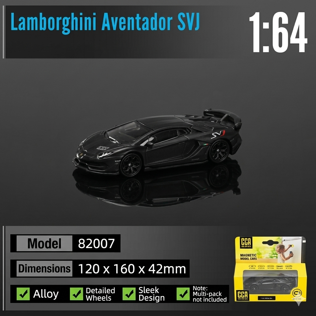 Lamborghini Aventador SVJ Nero Nemesis Premium 1:64 Scale Magnetic Alloy Model