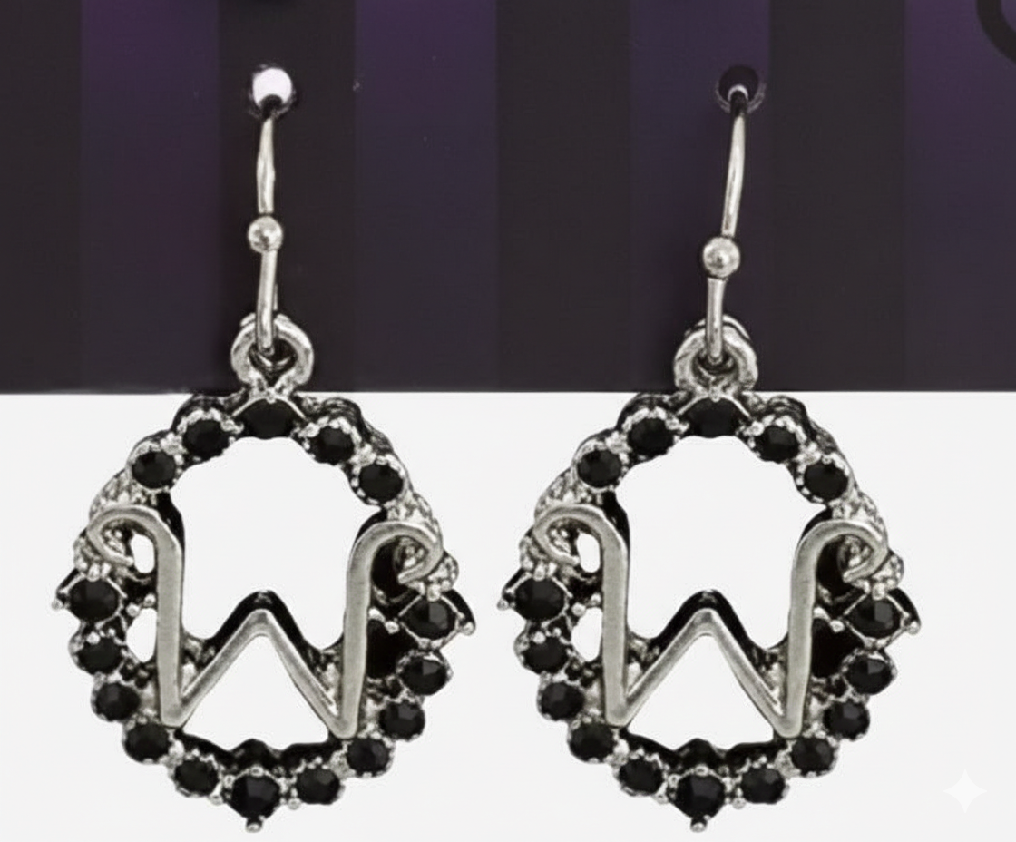 Wednesday Addams "W" Initial Gothic Raven Premium Earrings