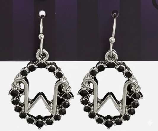 Wednesday Addams "W" Initial Gothic Raven Premium Earrings