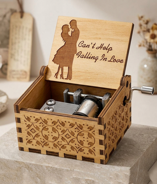 "CAN'T HELP FALLING IN LOVE" VINTAGE WOODEN MUSIC BOX
