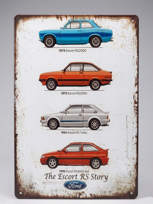 FORD "THE ESCORT RS STORY" VINTAGE RETRO METAL TIN SIGN