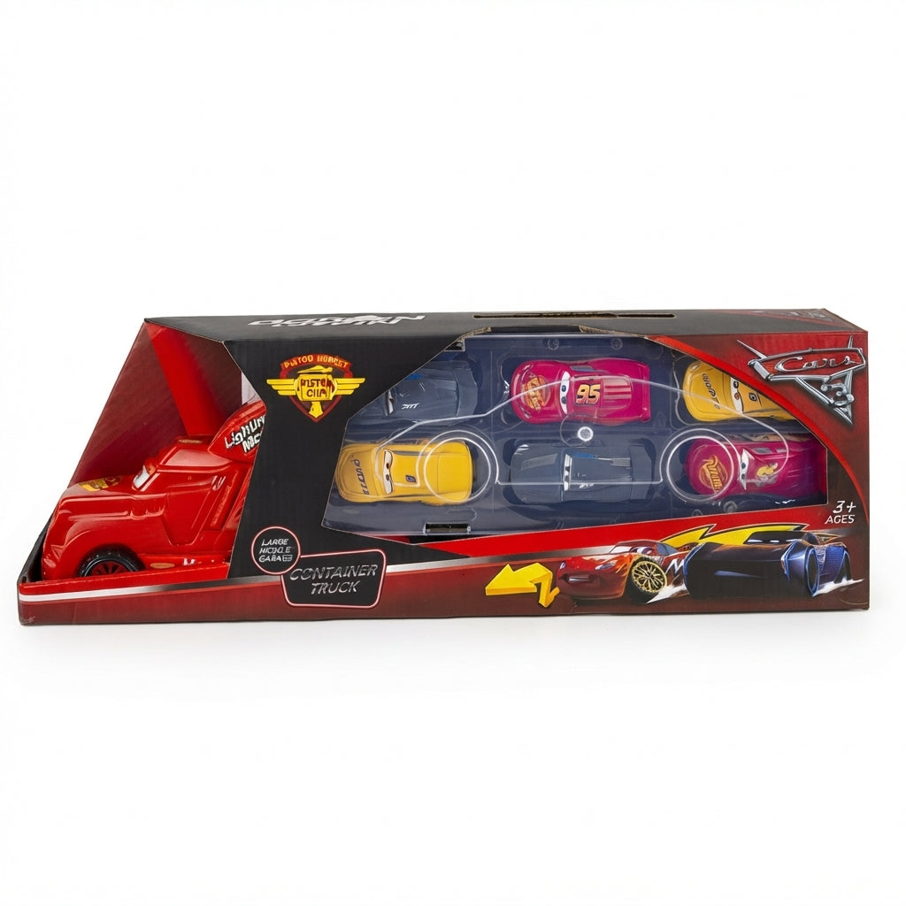6-in-1 Vehicle Playset & Container Transport Truck – Racing Cars Gift Set | Geekzilla