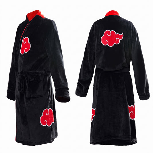 Naruto Akatsuki Red Cloud Plush Bathrobe | Cozy Fleece Bath Gown