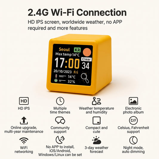 Smart Digital Weather Station Desk Clock – Mini Wi-Fi Electronic Weather Forecast & Desktop Time Display