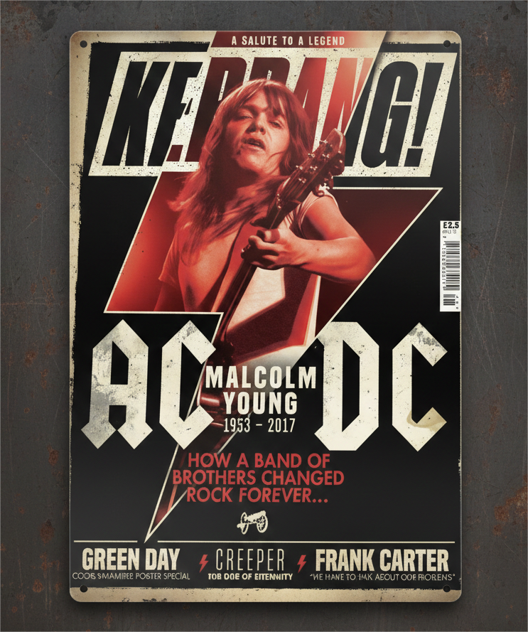 AC/DC Malcolm Young "Kerrang!" Tribute Metal Poster