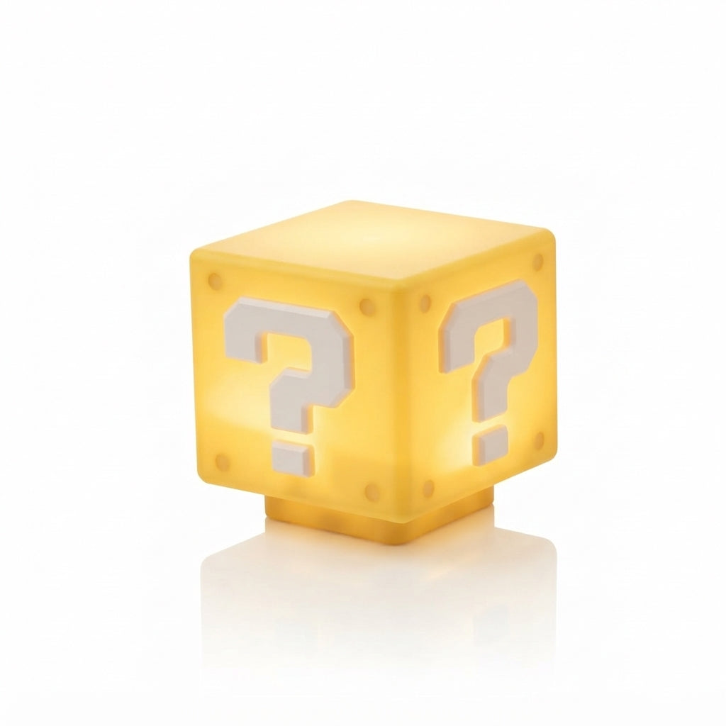Super Mario Question Block 3D LED Night Light – Retro Video Game Question Mark Cube Desk Lamp, Classic Gamer Room Decor & Geek Collectible