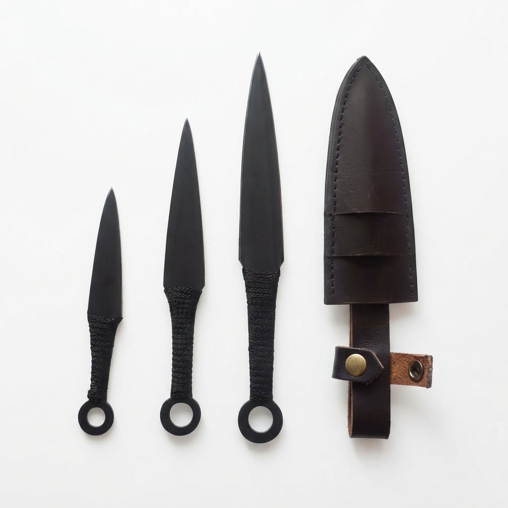 Tactical Ninja Kunai Throwing Knife Set – Premium 3-Piece Multi-Size Steel Throwers with Sheath | Geekzilla