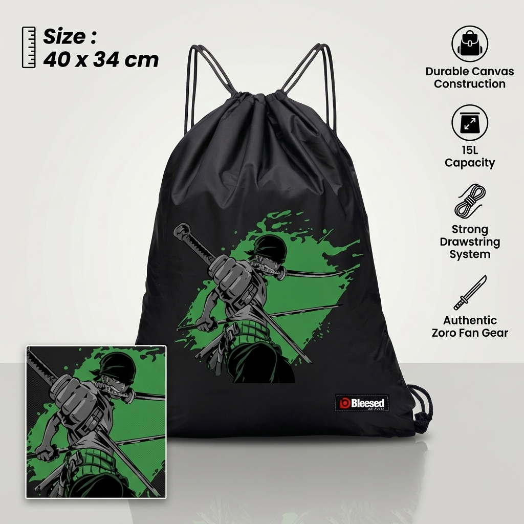 ONE PIECE "RORONOA ZORO" PREMIUM CANVAS DRAWSTRING BAG