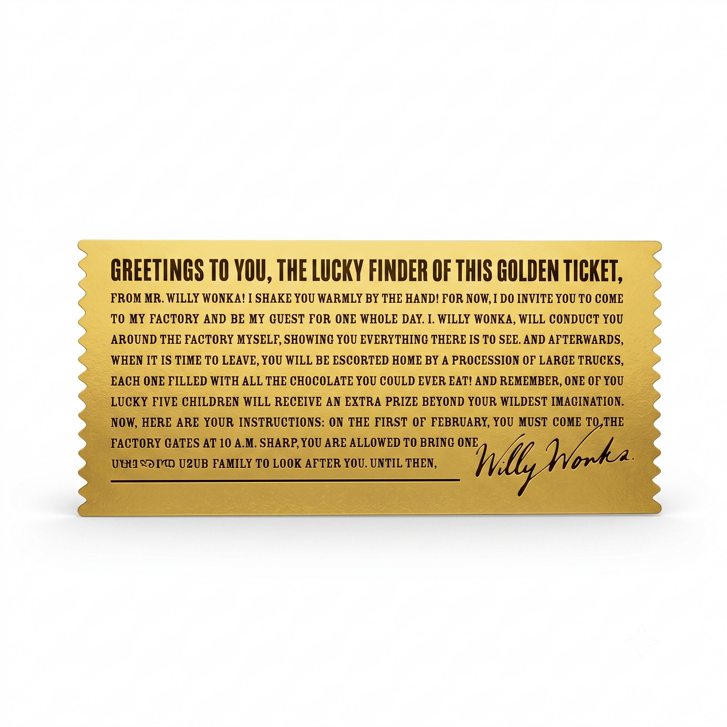 Willy Wonka Golden Ticket  – Movie Prop Foil Ticket