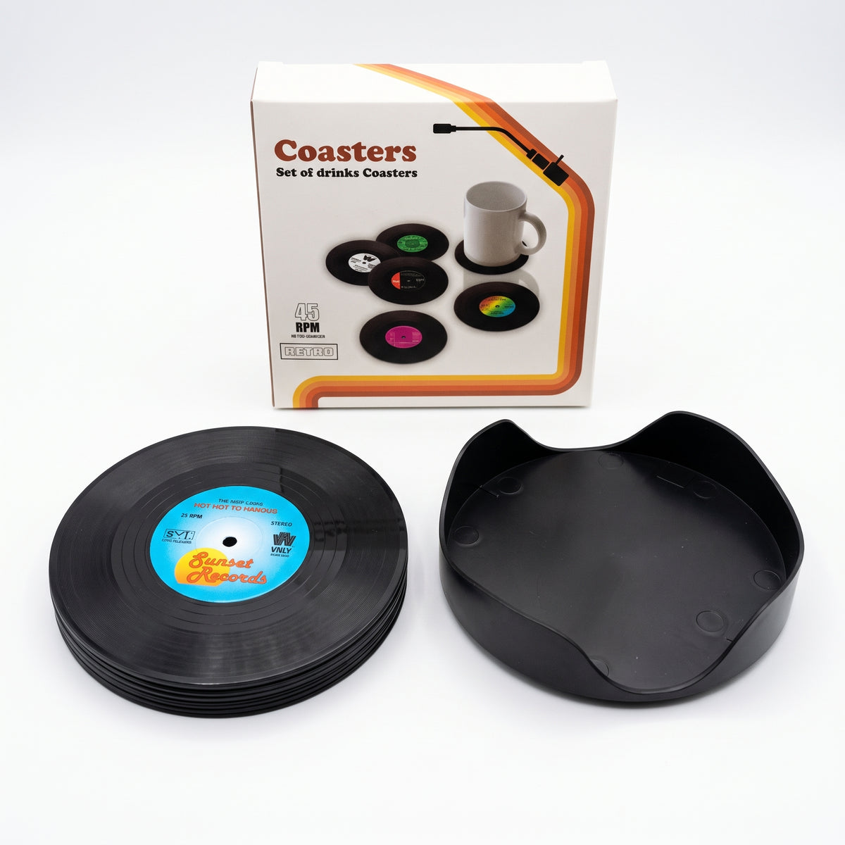 Retro Vinyl Record Coasters Set of 6 | Non-Slip Drink Coasters