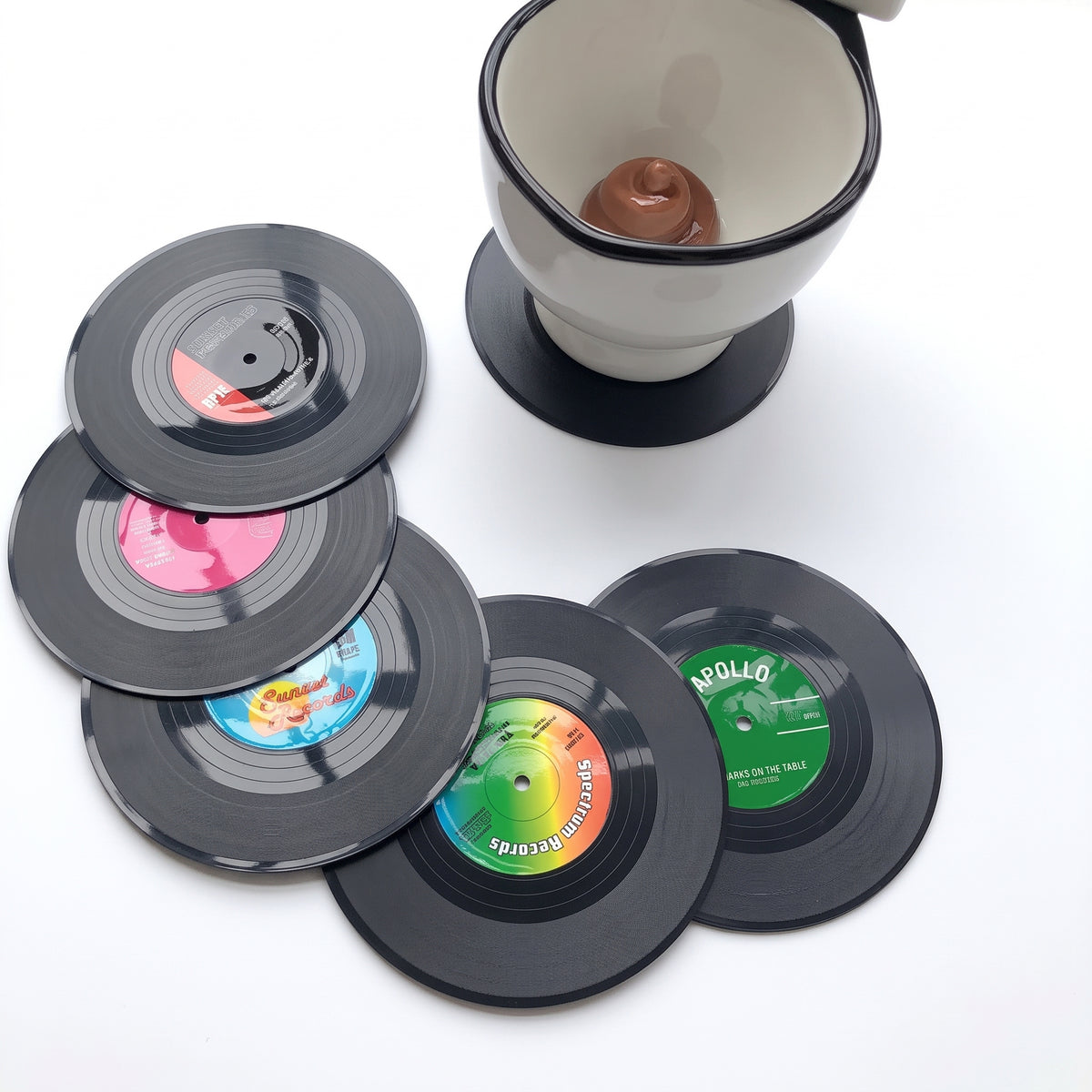 Retro Vinyl Record Coasters Set of 6 | Non-Slip Drink Coasters