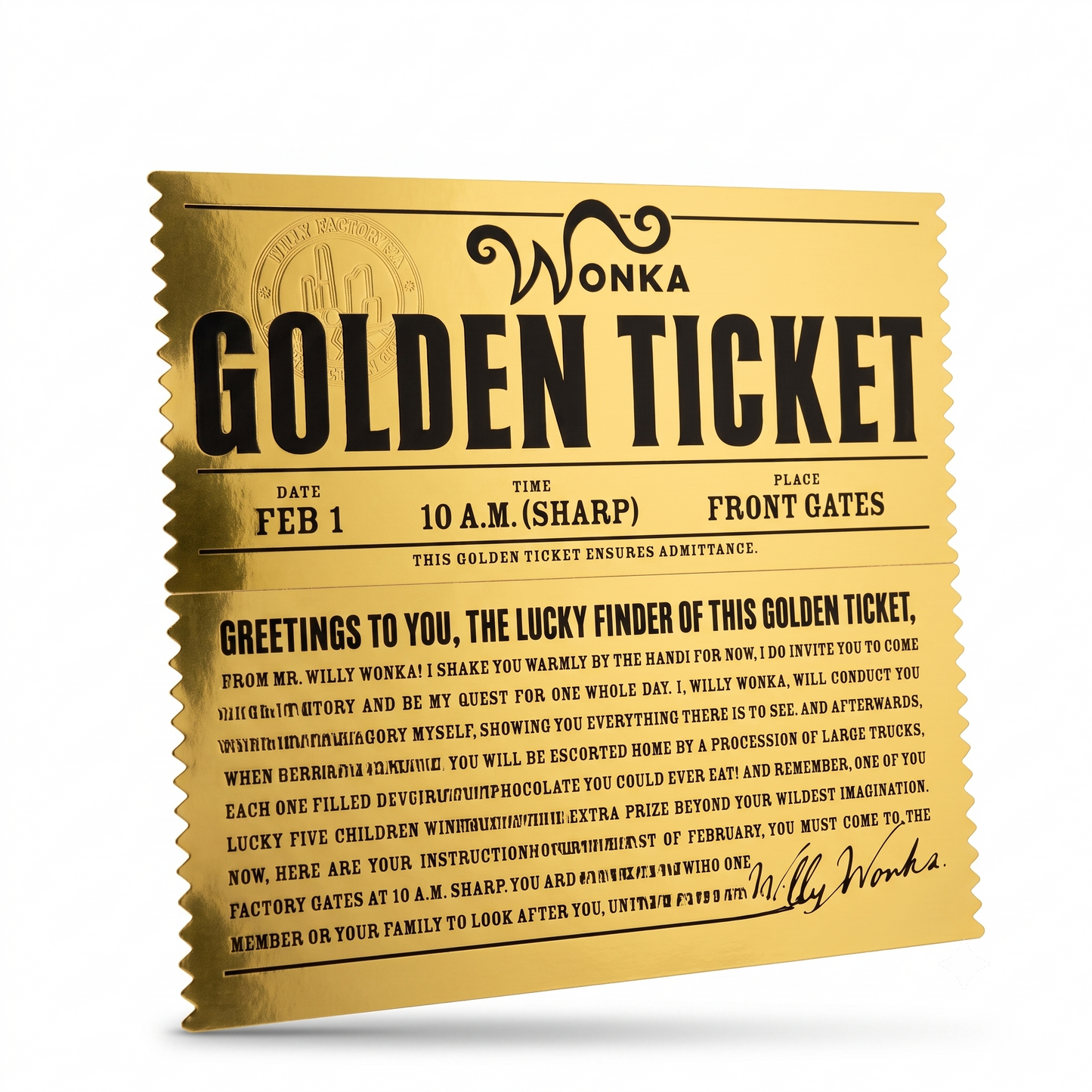 Willy Wonka Golden Ticket  – Movie Prop Foil Ticket