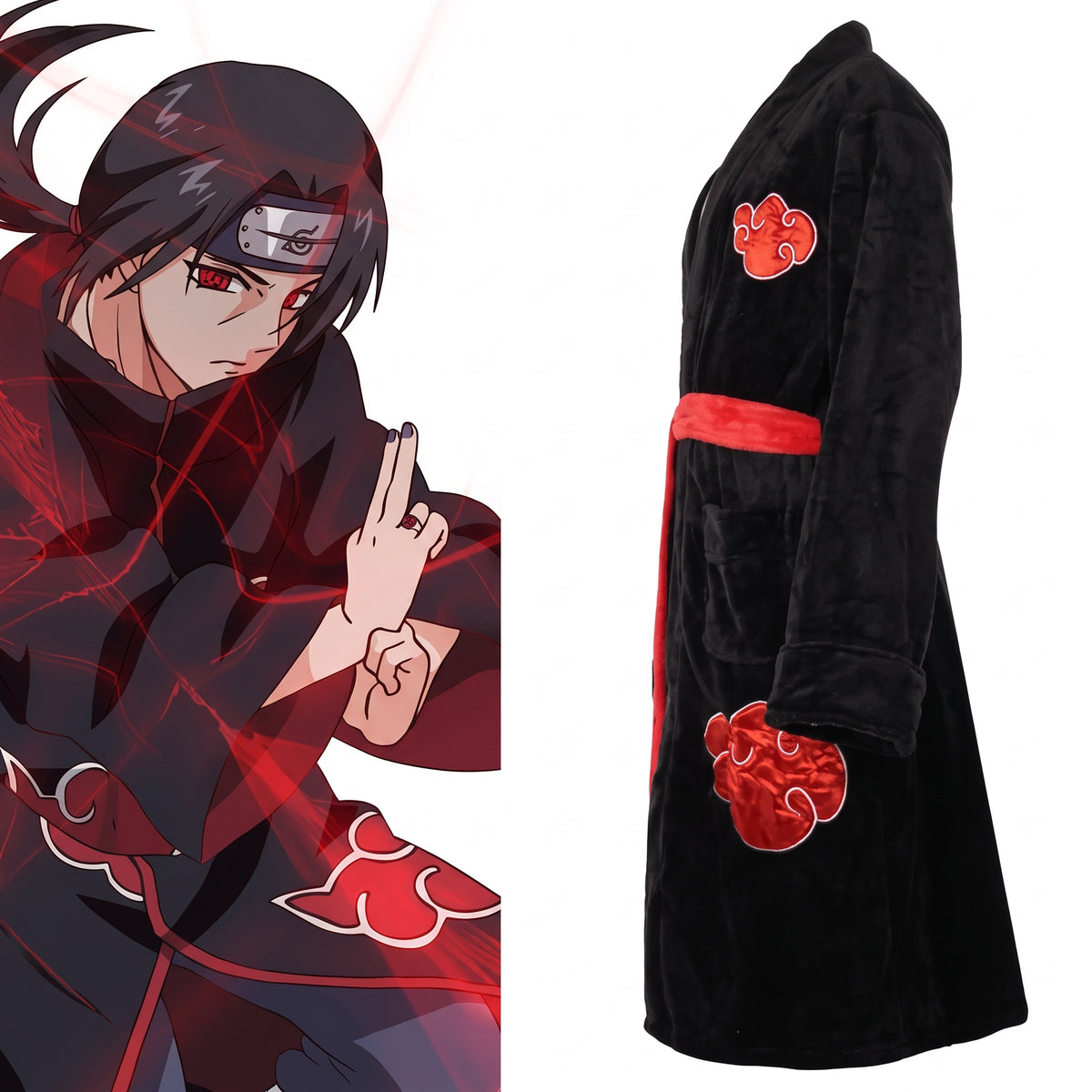 Naruto Akatsuki Red Cloud Plush Bathrobe | Cozy Fleece Bath Gown