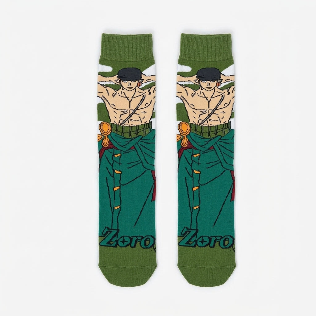 One Piece Roronoa Zoro Crew Socks | Green Anime Novelty Socks