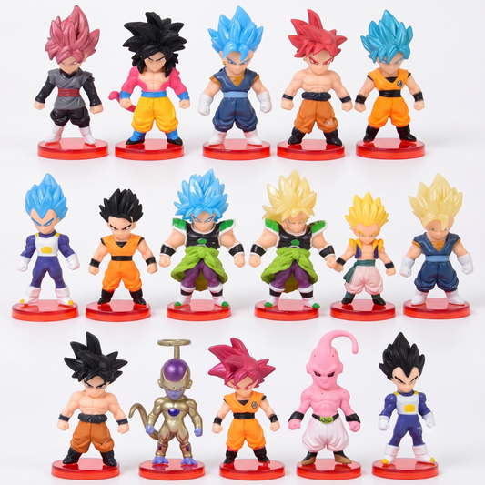 Dragon Ball Chibi Miniatures - 16 pcs set| Super Saiyan Goku, Vegeta & Frieza Figures | Geekzillaa