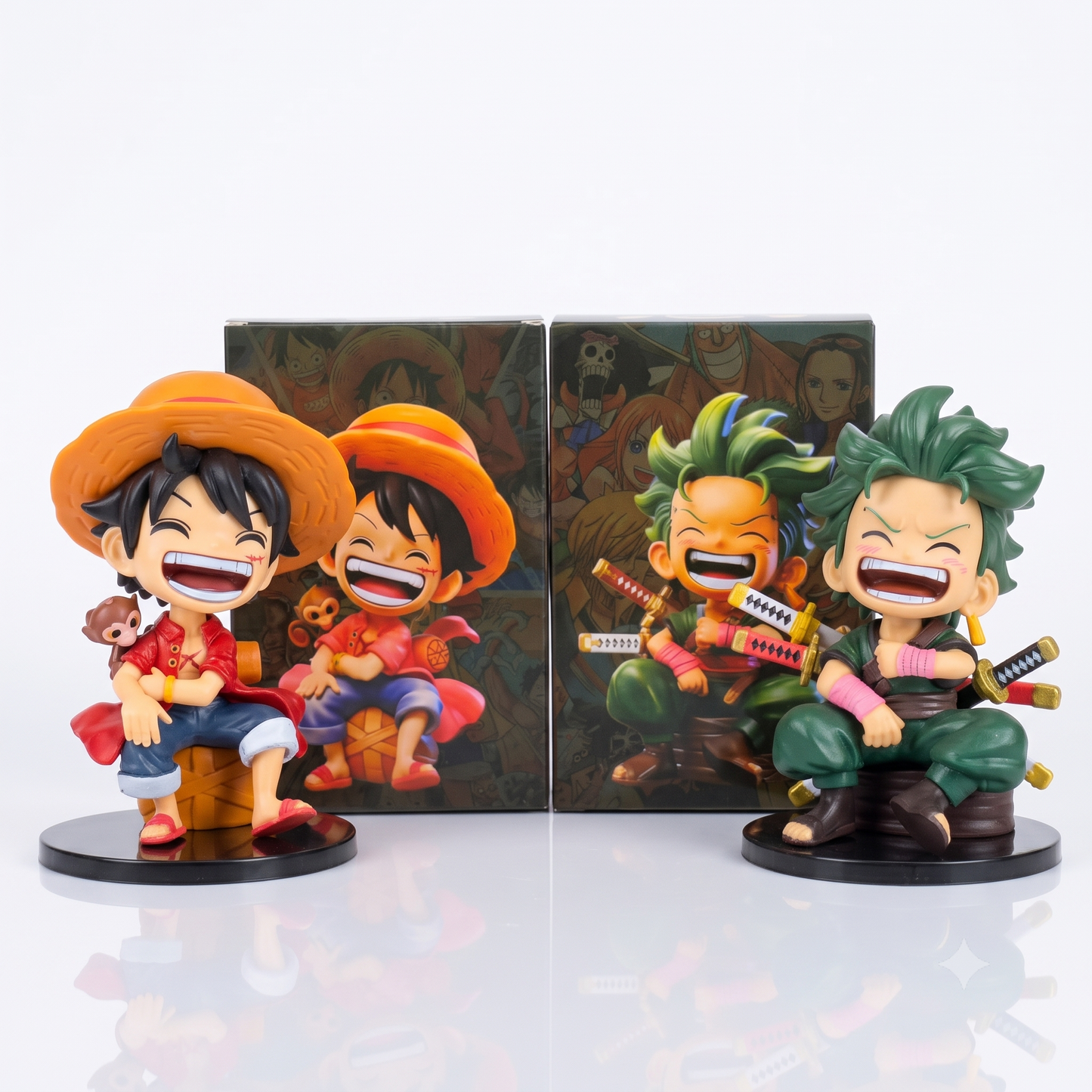One Piece Figure Set | Luffy & Roronoa Zoro Mini Chibi Statue Straw Hat Pirate Collectibles | Geekzillaa