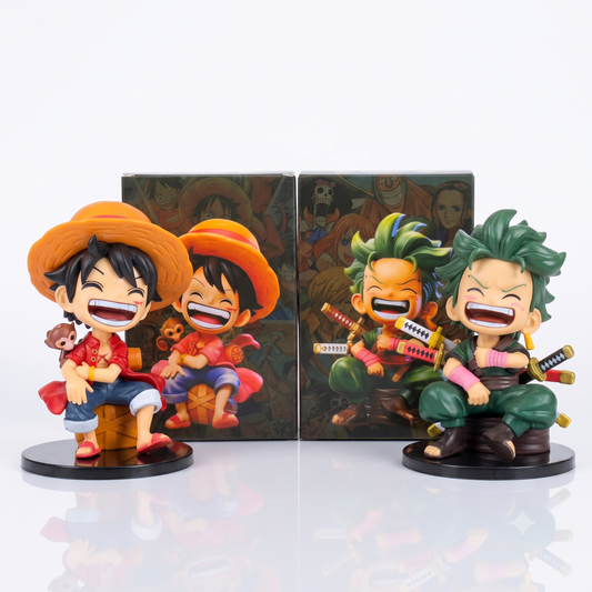 One Piece Figure Set | Luffy & Roronoa Zoro Mini Chibi Statue Straw Hat Pirate Collectibles | Geekzillaa