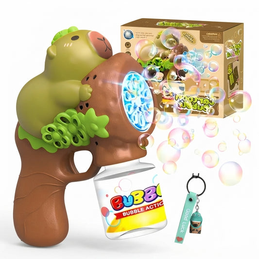 Cute Capybara Automatic Bubble Gun Blaster – Interactive Toy with Light & Solution Bottle | Geekzilla