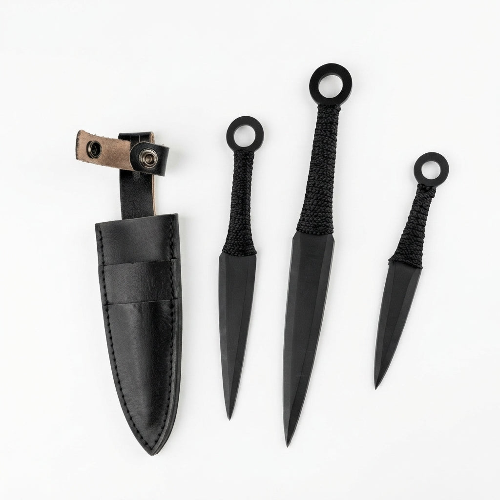 Tactical Ninja Kunai Throwing Knife Set – Premium 3-Piece Multi-Size Steel Throwers with Sheath | Geekzilla