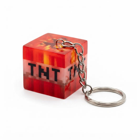 Minecraft TNT Block Mini LED Keychain Light – USB Rechargeable Glowing Pixel Cube Keyring, Portable Gamer Backpack Accessory & Geek Collectible