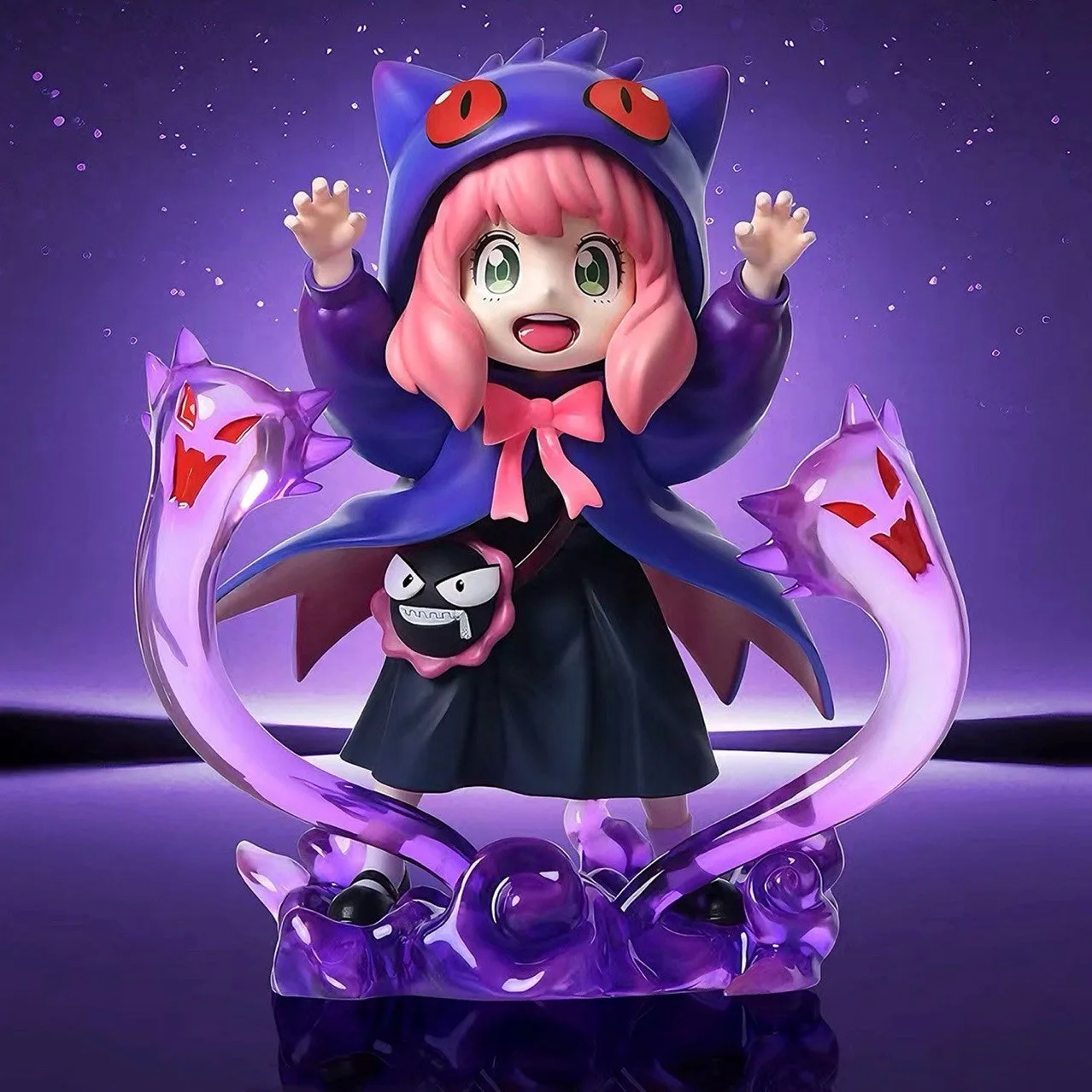 Spy x Family Anya Cosplay Pokémon Gengar Figure – Anya Forger in Gengar Hoodie Statue, Premium Anime Crossover Collectible Toy