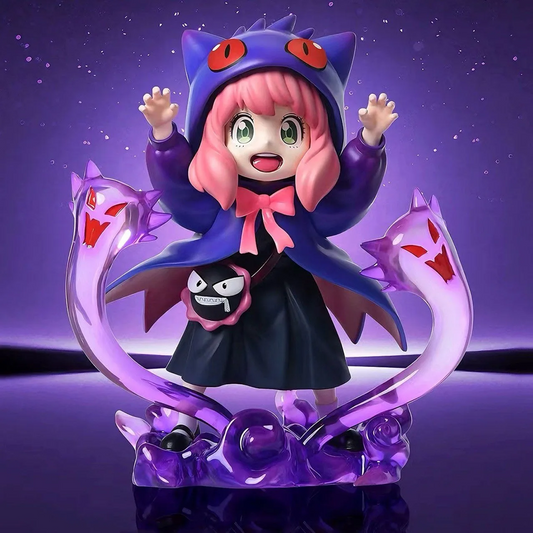 Spy x Family Anya Cosplay Pokémon Gengar Figure – Anya Forger in Gengar Hoodie Statue, Premium Anime Crossover Collectible Toy
