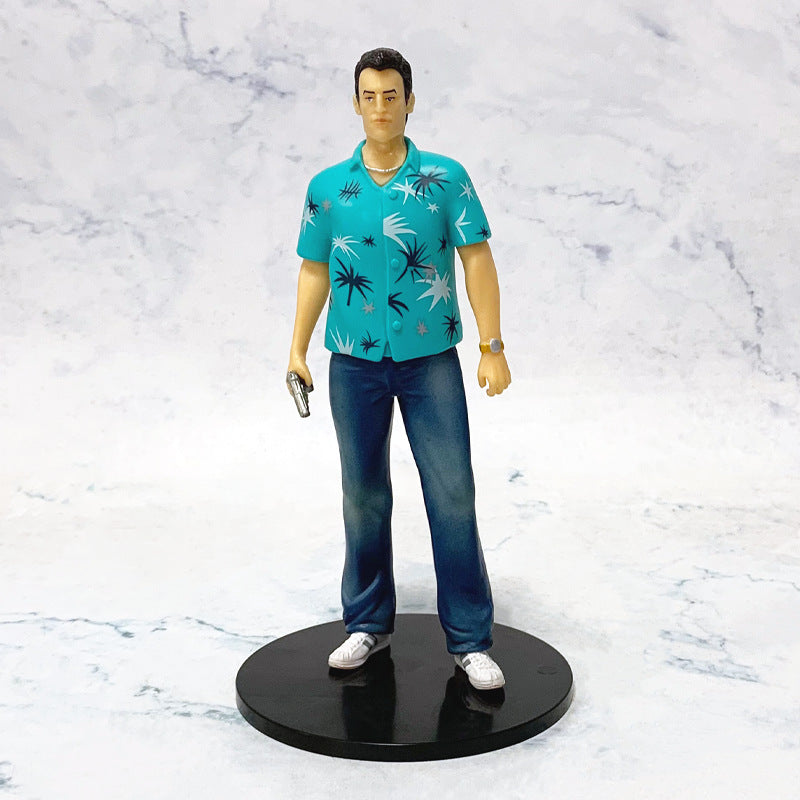 Grand Theft Auto Tommy Vercetti Action Figure – 18cm Vice City Style Collector's Statue with Box, GTA Retro Gaming Figurine
