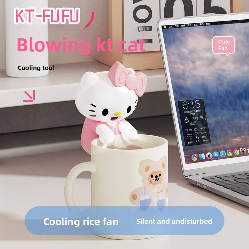 Cute Chibi Character Clip-On Food Cooling Fan – Portable Bowl-Hanging Mini Desk Fan for Hot Soups, Porridge, and Noodles