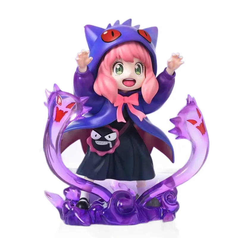 Spy x Family Anya Cosplay Pokémon Gengar Figure – Anya Forger in Gengar Hoodie Statue, Premium Anime Crossover Collectible Toy