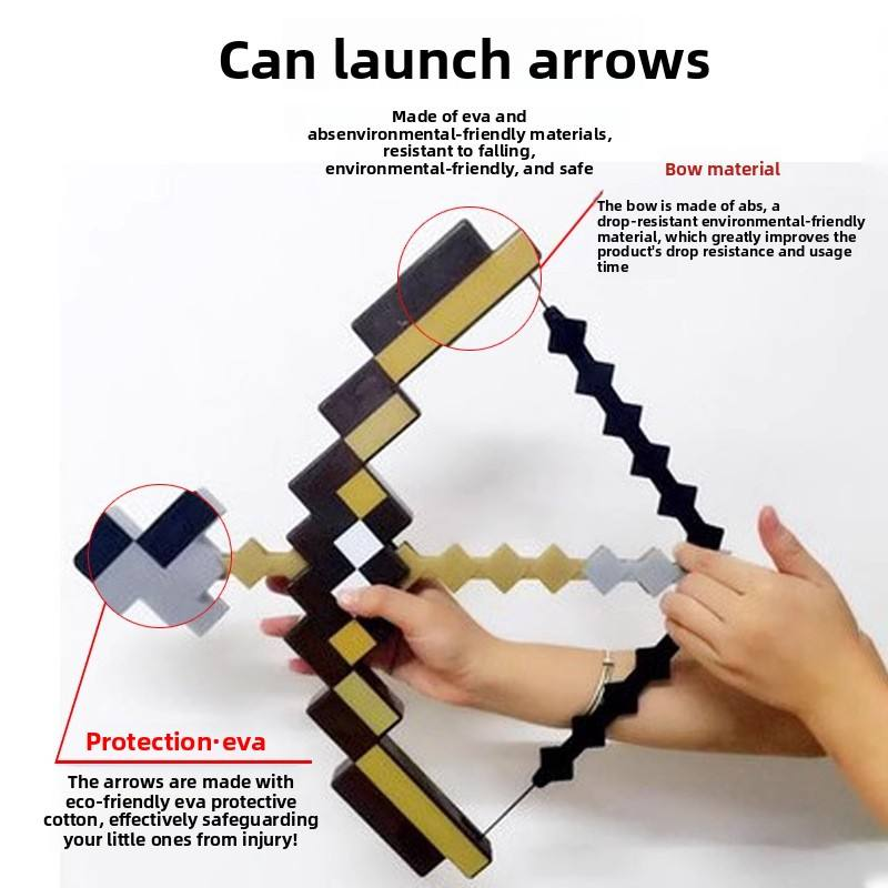 Minecraft Pixelated Bow and Arrow Toy Set – Functional Launching Replica Prop, Drop-Resistant Cosplay Weapon & Gaming Room Display