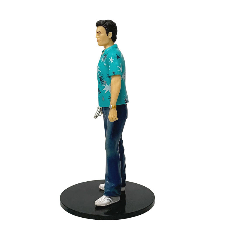 Grand Theft Auto Tommy Vercetti Action Figure – 18cm Vice City Style Collector's Statue with Box, GTA Retro Gaming Figurine