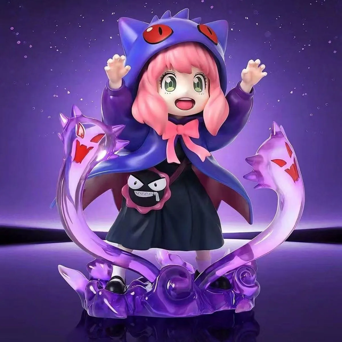 Spy x Family Anya Cosplay Pokémon Gengar Figure – Anya Forger in Gengar Hoodie Statue, Premium Anime Crossover Collectible Toy