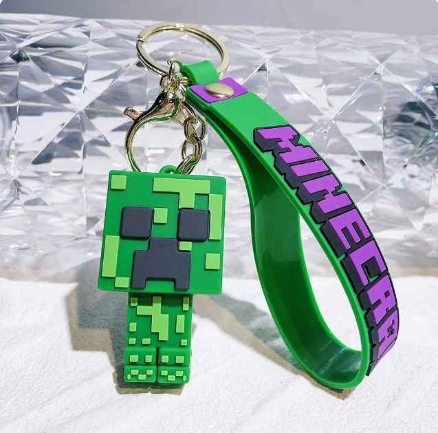 Minecraft 3D Pixel Keychain – Premium Block-Style Character & Weapon Keyring with Wrist Strap