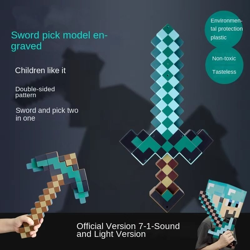 Minecraft Diamond Pickaxe 3D Replica – Pixelated Costume Accessory, Video Game Roleplay Prop & Gaming Room Wall Display