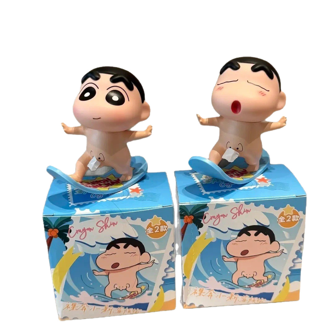 Crayon Shin-chan Surfing Action Figure – Funny Beach Style Shinnosuke Nohara Statue, Cute Anime Collectible Figurine with Display Box