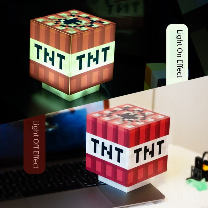 Minecraft TNT Block 3D LED Night Light with Sound Effects – Interactive Push Control Pixelated Cube Desk Lamp,  Gamer Room Decor & Geek Collectible